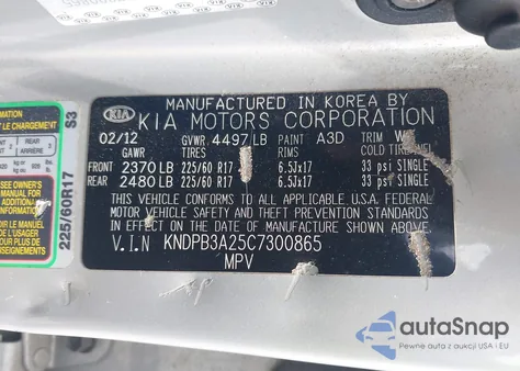 2012 Kia Sportage Lx из США, поврежденный, VIN KNDPB3A25C7300865